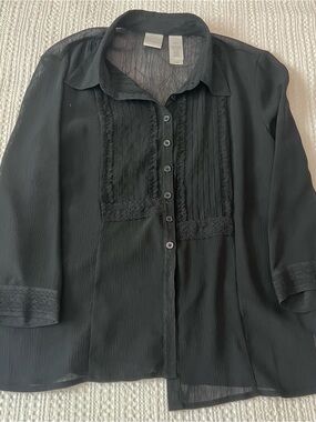 Petite Emma James Black Sheer Button-Down Blouse